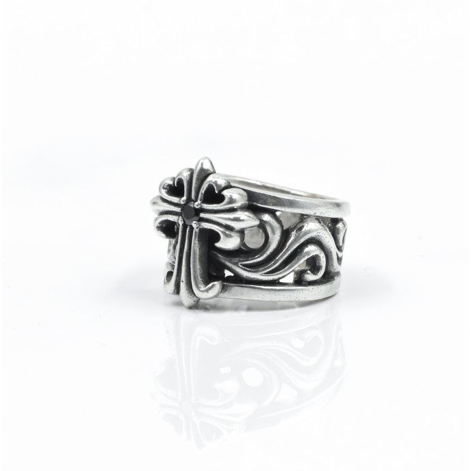 Inel lat gotic cruce c.z.negru Argint