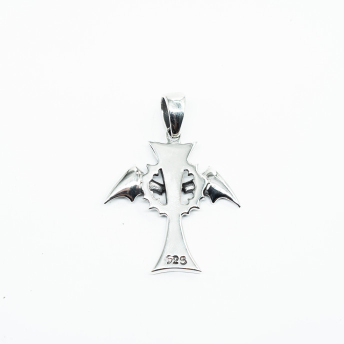 Pandantiv cruce aripi de liliac Argint