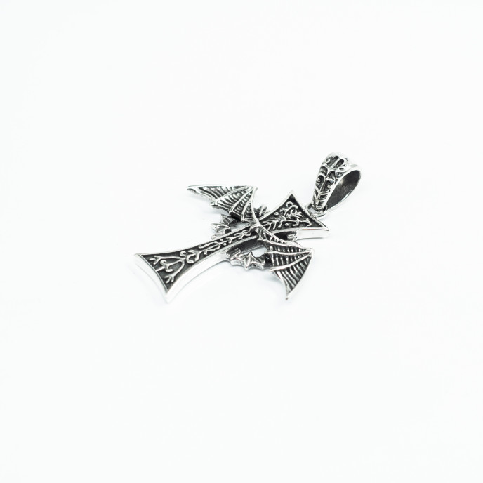 Pandantiv cruce aripi de liliac Argint