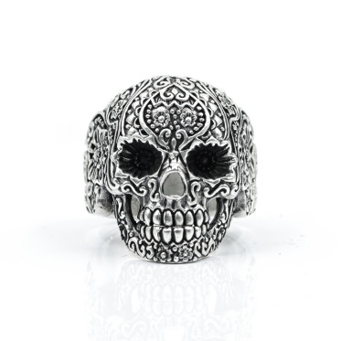 Inel craniu broderie etnica Argint