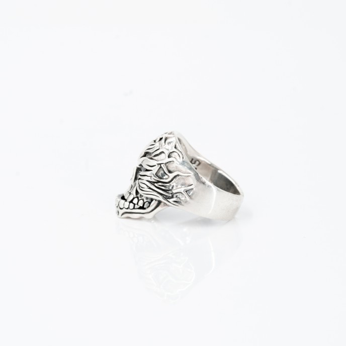 Inel craniu piele Argint