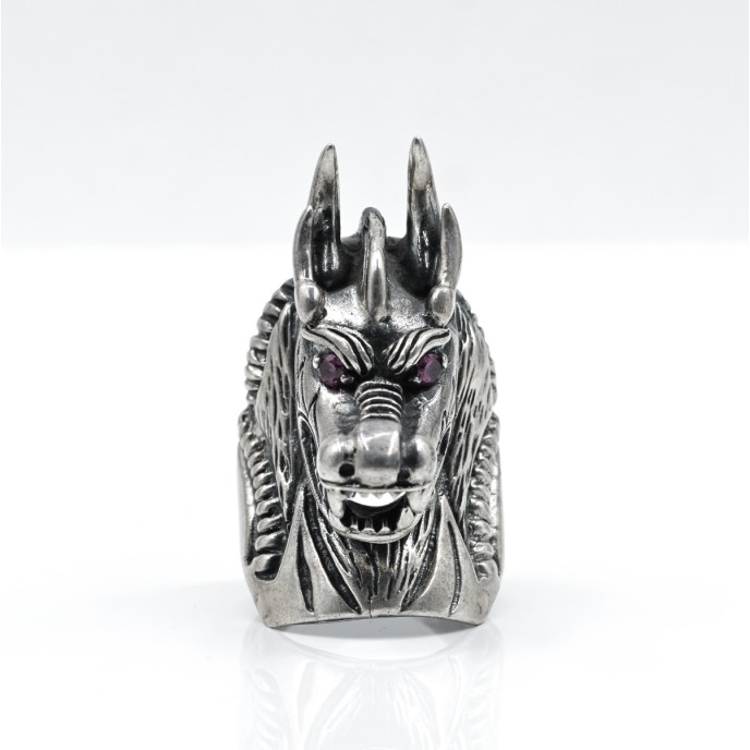 Inel cap dragon inalt Argint