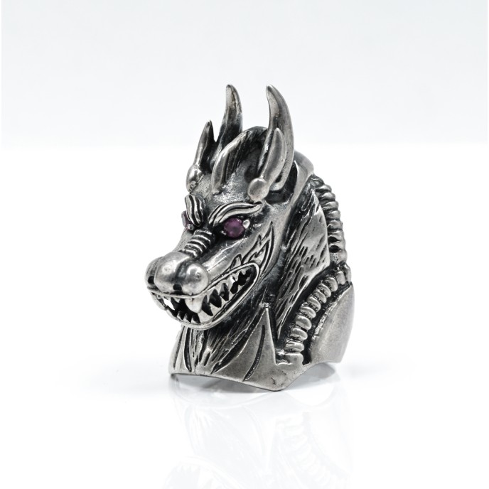 Inel cap dragon inalt Argint