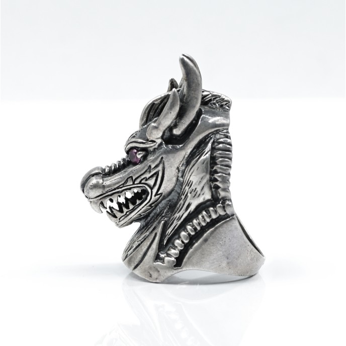 Inel cap dragon inalt Argint