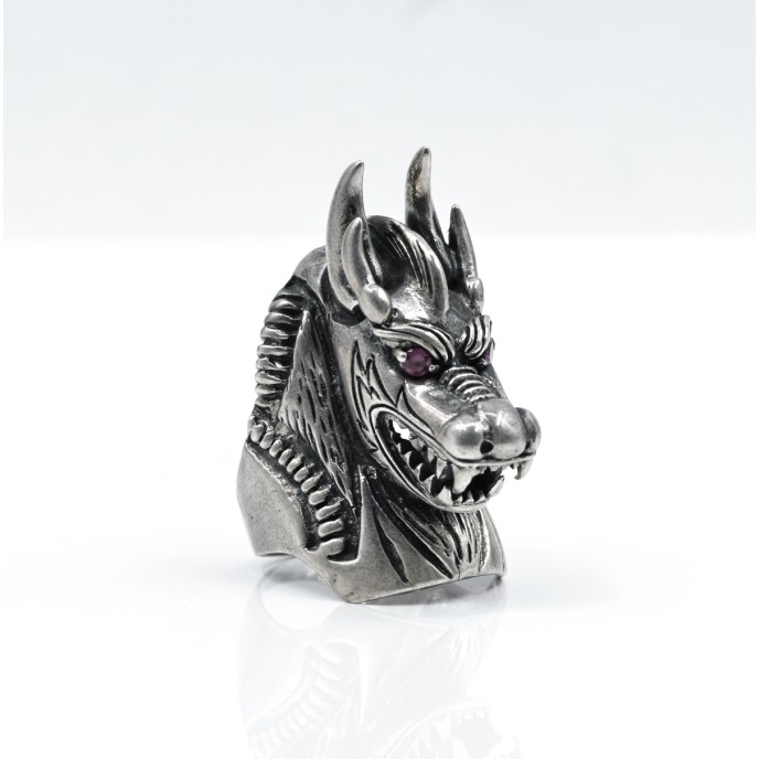 Inel cap dragon inalt Argint