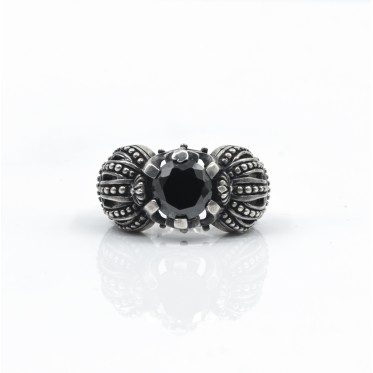 Inel doua coroane c.z.negru Argint