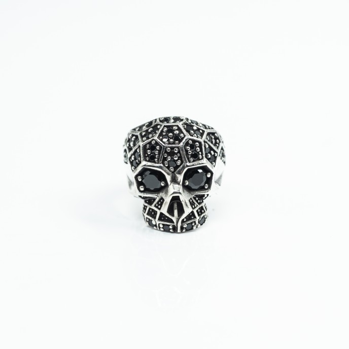 Inel craniu fagure cubic zirconia Argint