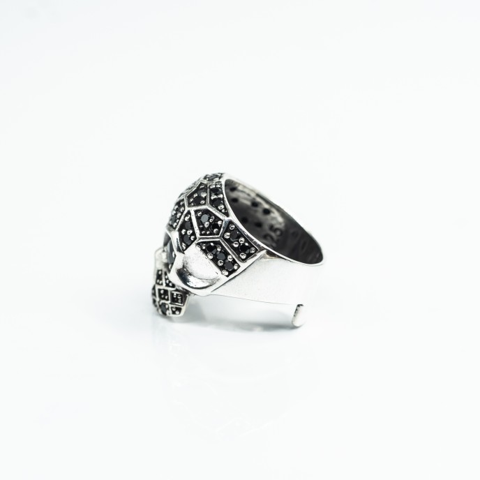 Inel craniu fagure cubic zirconia Argint