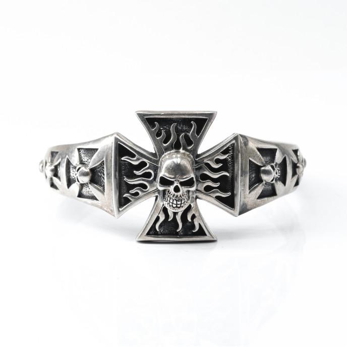 Bratara fixa cruce cap de mort Argint