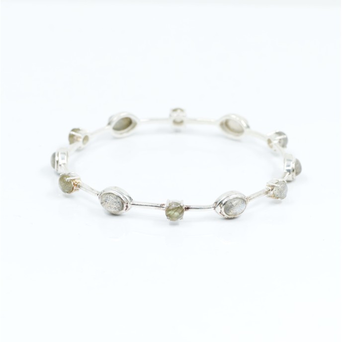 Bratara fixa circulara pietre naturale 6cm Argint