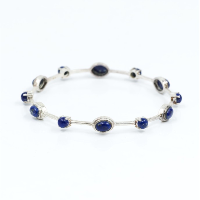 Bratara fixa circulara pietre naturale 6.5cm Argint