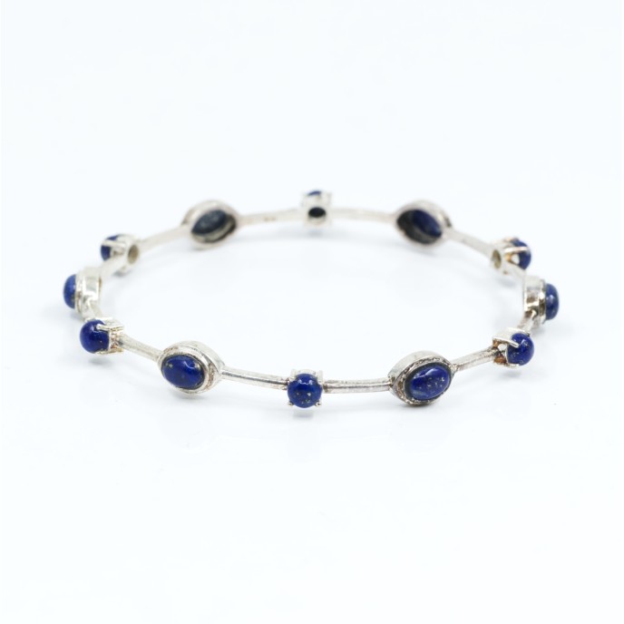 Bratara fixa circulara pietre naturale 6.5cm Argint