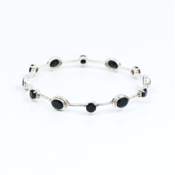 Bratara fixa circulara pietre naturale 6.5cm Argint