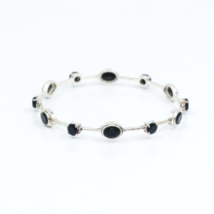 Bratara fixa circulara pietre naturale 6.5cm Argint