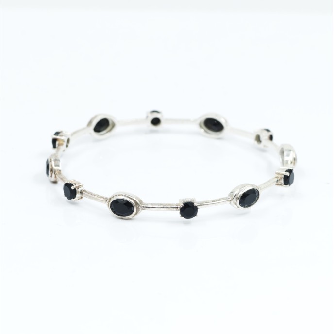 Bratara fixa circulara pietre naturale 6cm Argint