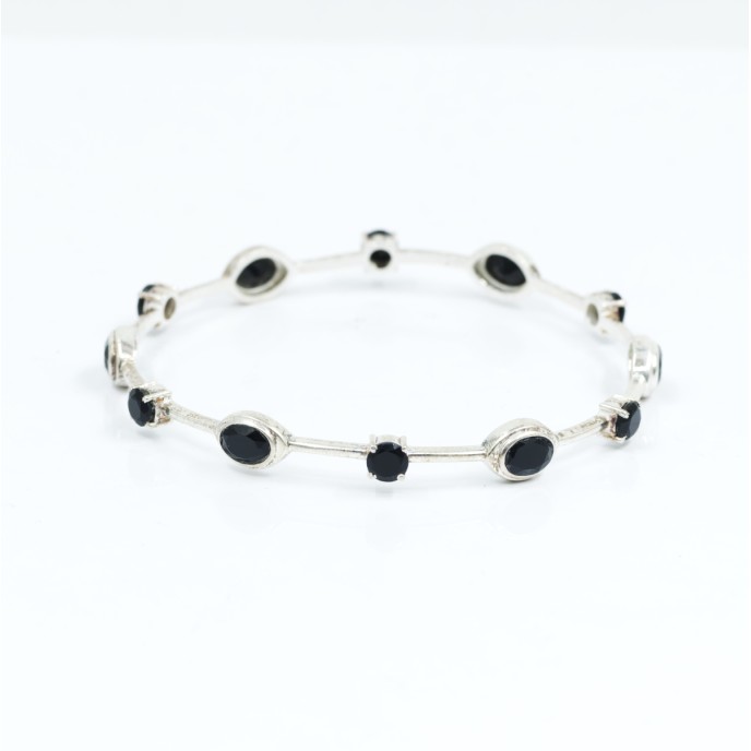 Bratara fixa circulara pietre naturale 6cm Argint