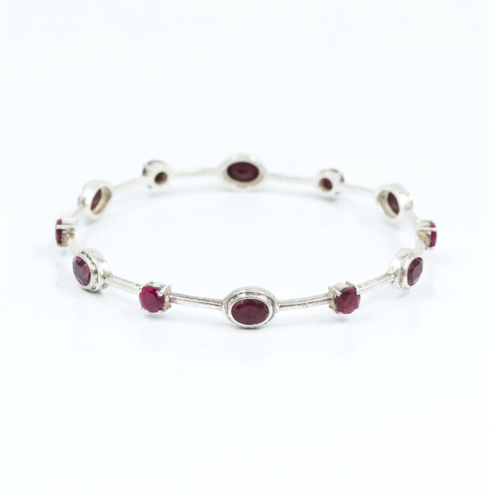 Bratara fixa circulara pietre naturale 6.5cm Argint