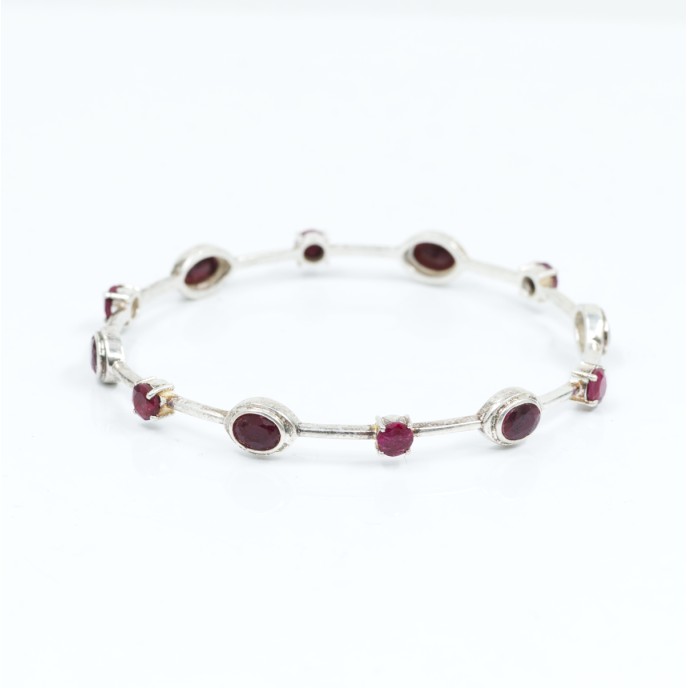 Bratara fixa circulara pietre naturale 6.5cm Argint