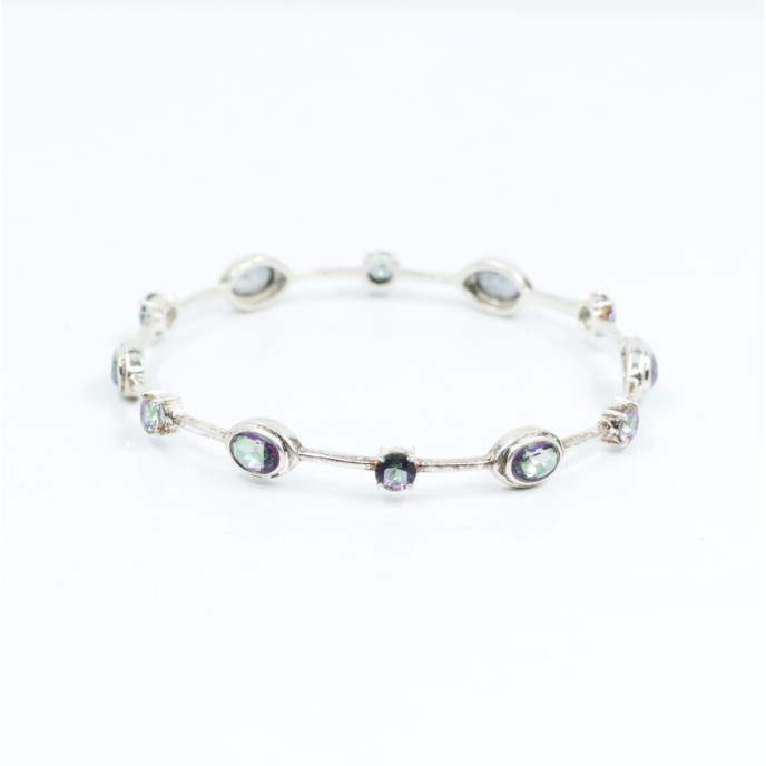 Bratara fixa circulara pietre naturale 6cm Argint