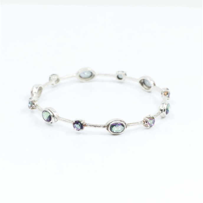 Bratara fixa circulara pietre naturale 6cm Argint