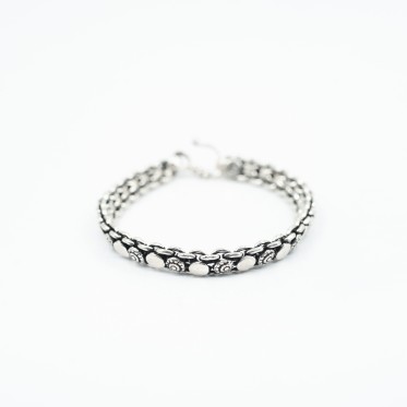 Bratara flexibila buline si flori Argint