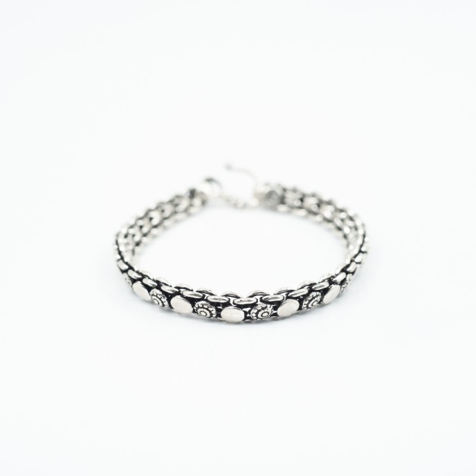 Bratara flexibila buline si flori Argint