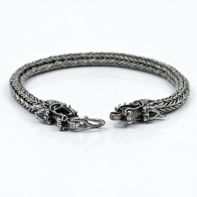 Bratara flexibila impletita doi dragoni Argint