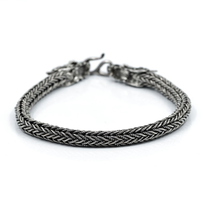 Bratara flexibila impletita doi dragoni Argint