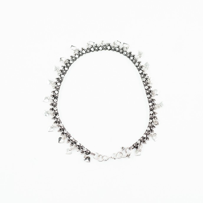 Bratara picior charms inimi flori Argint