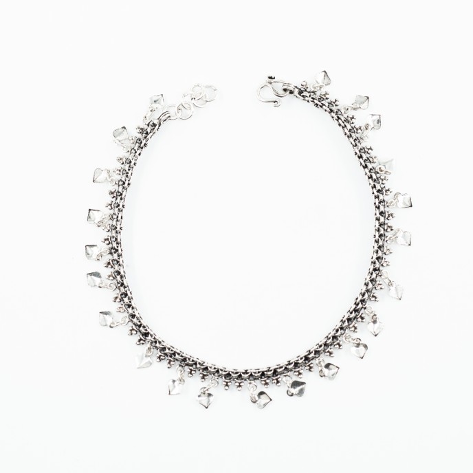 Bratara picior charms inimi flori Argint