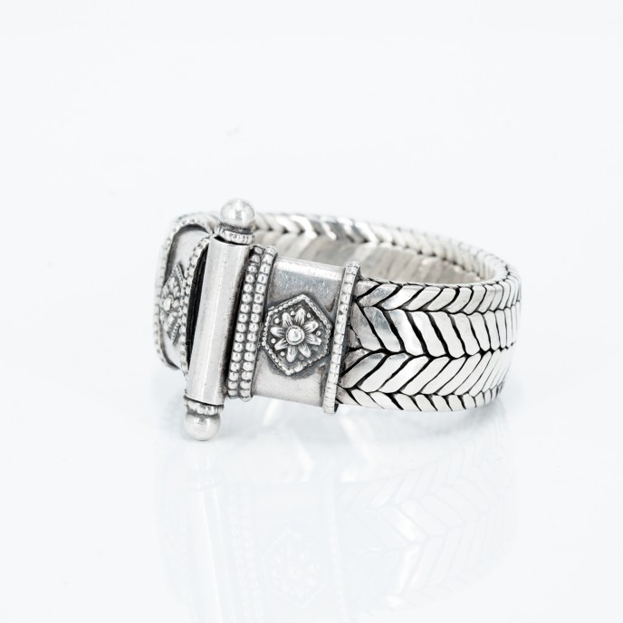 Bratara tip sarpe plat floare Argint