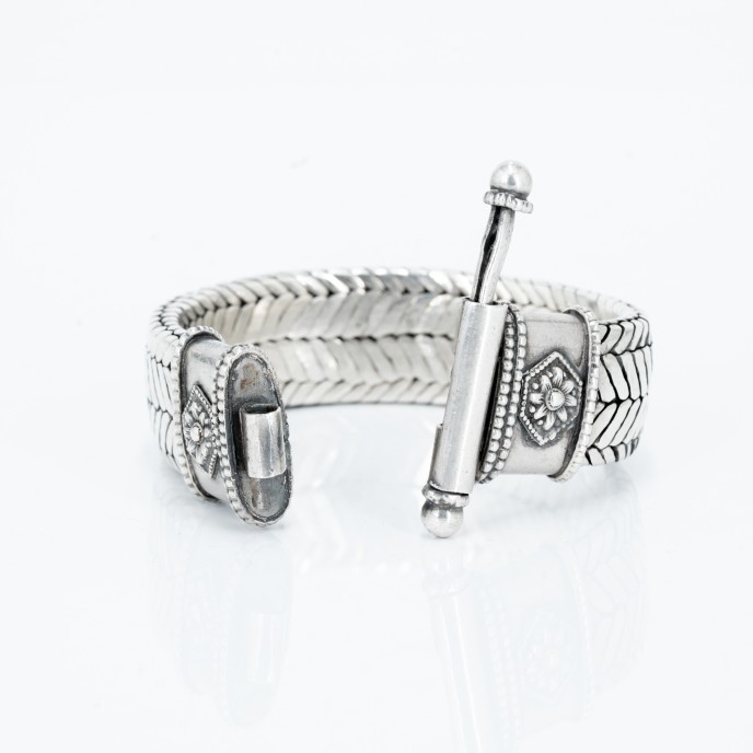 Bratara tip sarpe plat floare Argint