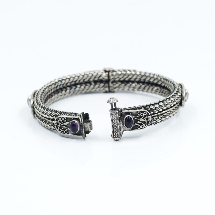 Bratara fixa impletitura dubla ametiste Argint