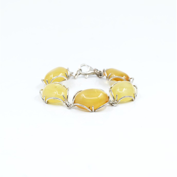 Bratara flexibila chihlimbare ovale galbene Argint