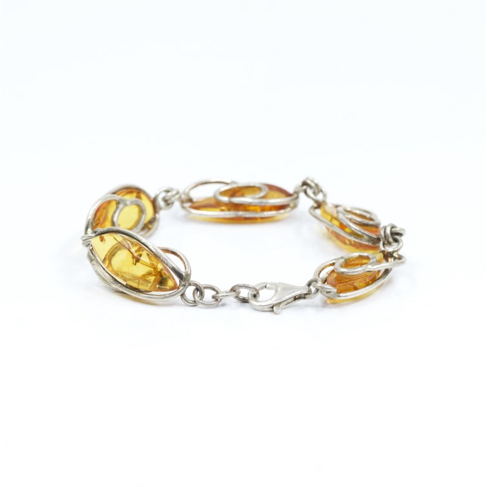 Bratara flexibila piatra chihlimbar ovala Argint