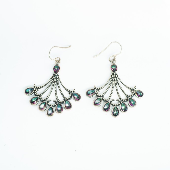 Cercei lungi evantai pietre naturale Argint