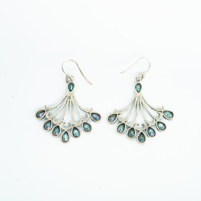 Cercei lungi evantai pietre naturale Argint