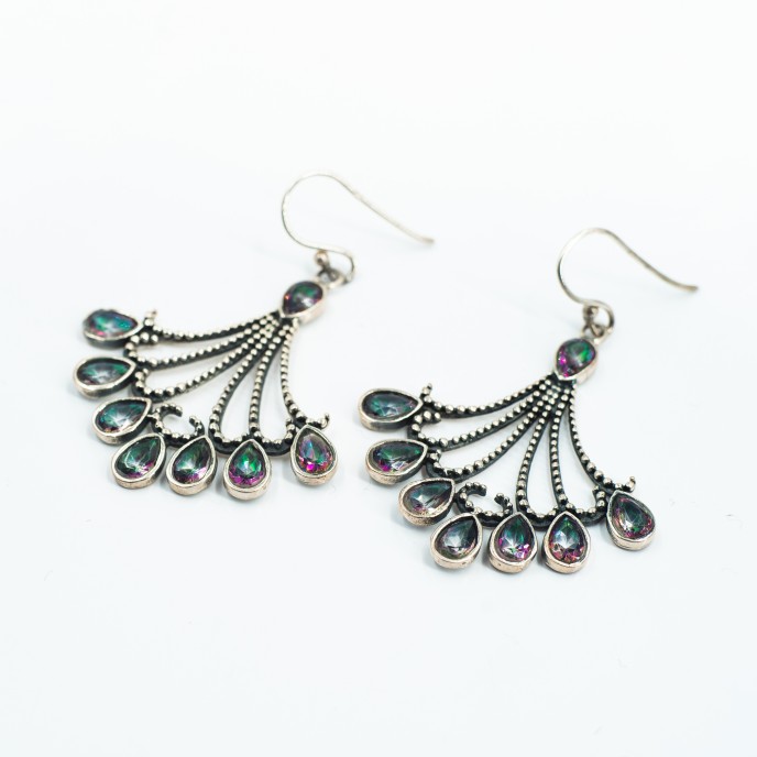 Cercei lungi evantai pietre naturale Argint