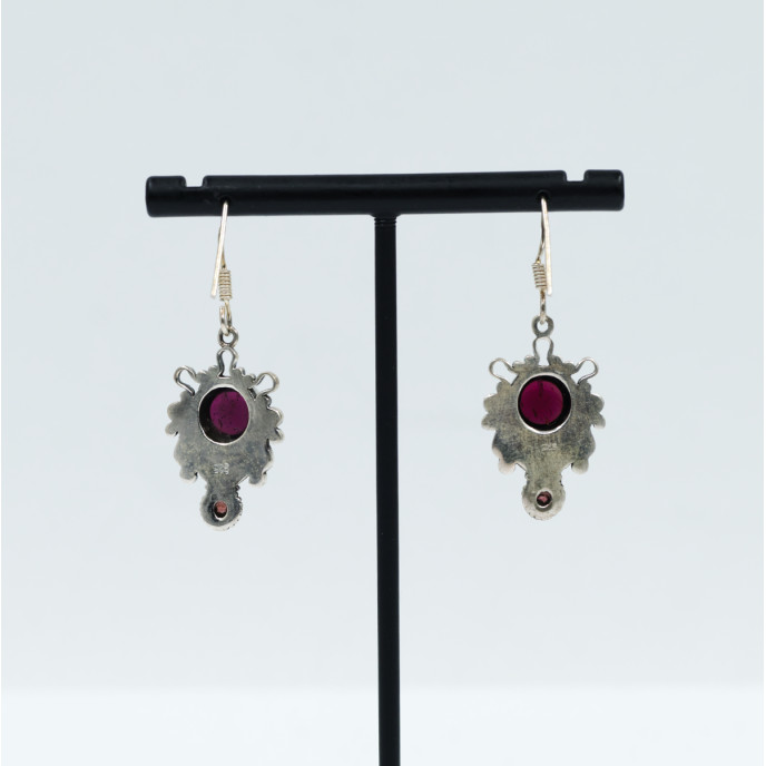 Cercei lungi broderie piatra naturala Argint