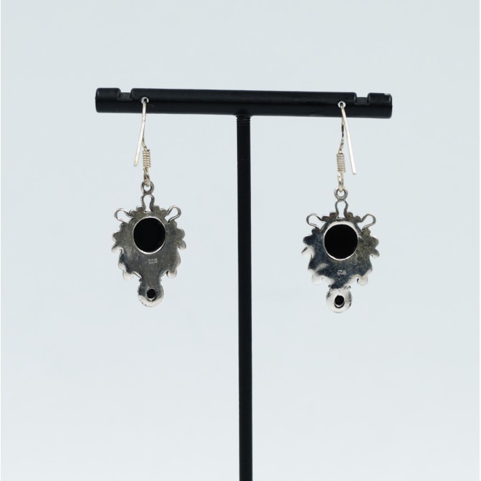 Cercei lungi broderie piatra naturala Argint