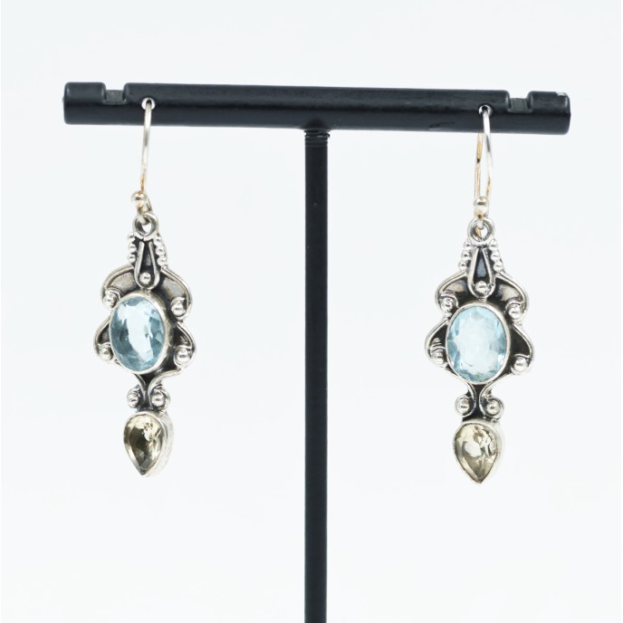 Cercei lungi doua pietre naturale Argint