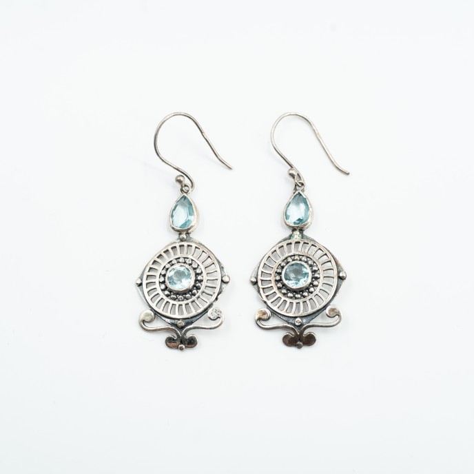 Cercei rotunzi picatura pietre naturale Argint