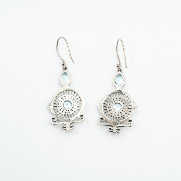 Cercei rotunzi picatura pietre naturale Argint