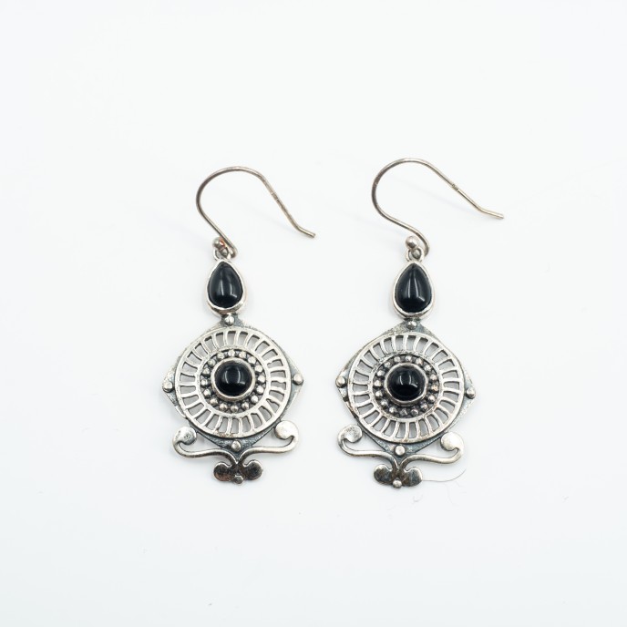 Cercei rotunzi picatura pietre naturale Argint