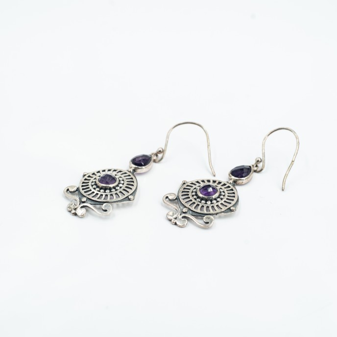 Cercei rotunzi picatura pietre naturale Argint