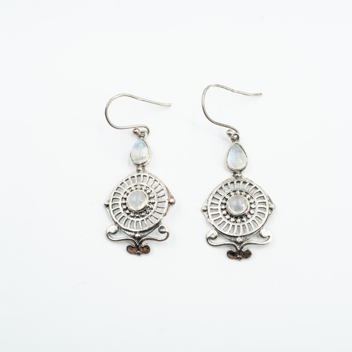 Cercei rotunzi picatura pietre naturale Argint