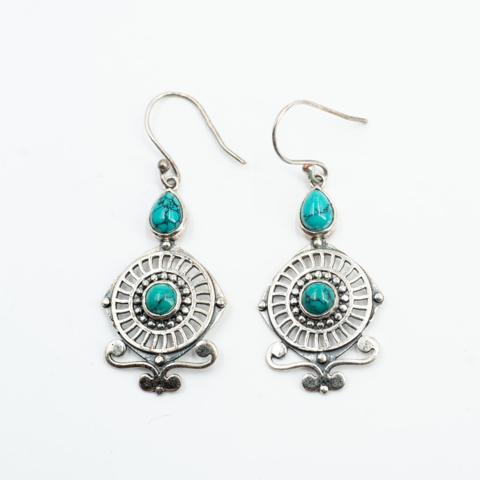 Cercei rotunzi picatura pietre naturale Argint