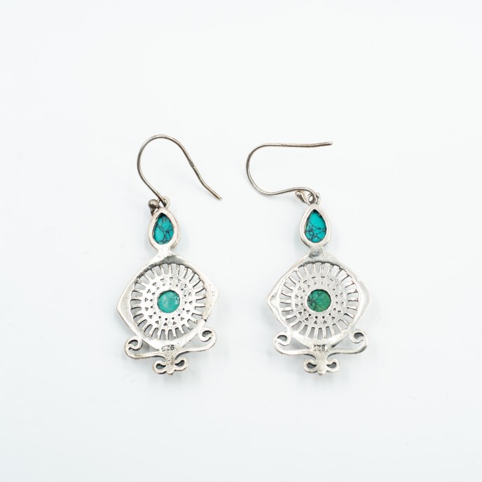 Cercei rotunzi picatura pietre naturale Argint