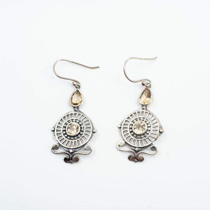 Cercei rotunzi picatura pietre naturale Argint