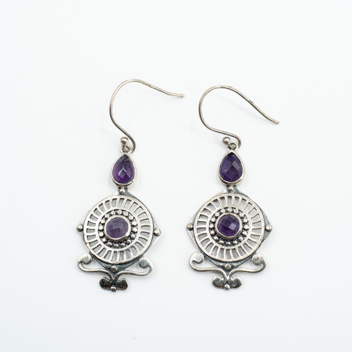 Cercei rotunzi picatura pietre naturale Argint